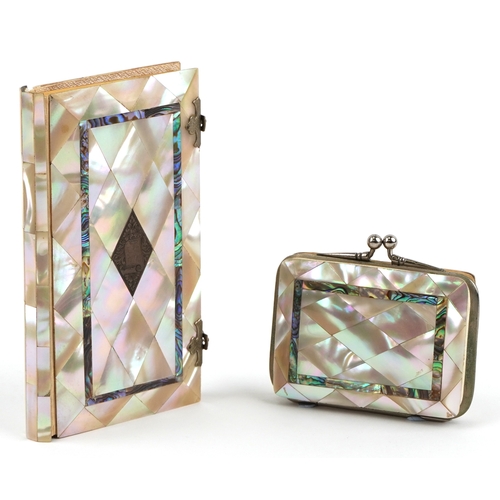  Antique Italian mother of pearl and abalone communion set comprising a Missal/prayer book titled Pat... 