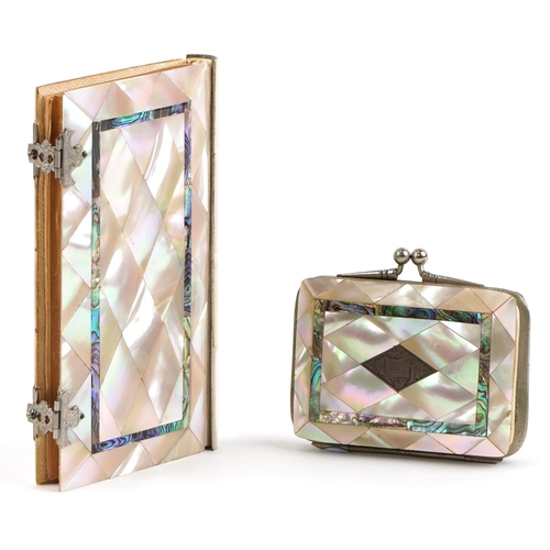  Antique Italian mother of pearl and abalone communion set comprising a Missal/prayer book titled Pat... 