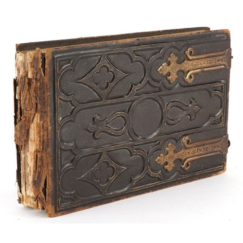  19th century leather bound album containing a selection of cabinet cards, some hand coloured, includ... 