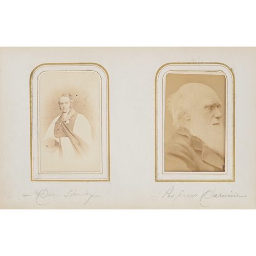  19th century leather bound album containing a selection of cabinet cards, some hand coloured, includ... 