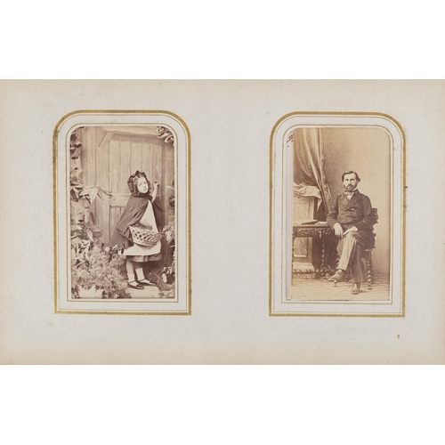 19th century leather bound album containing a selection of cabinet cards, some hand coloured, includ... 
