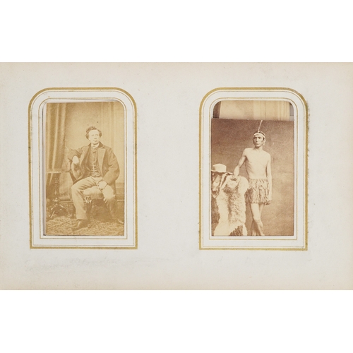  19th century leather bound album containing a selection of cabinet cards, some hand coloured, includ... 