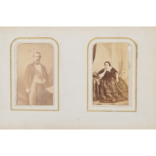  19th century leather bound album containing a selection of cabinet cards, some hand coloured, includ... 