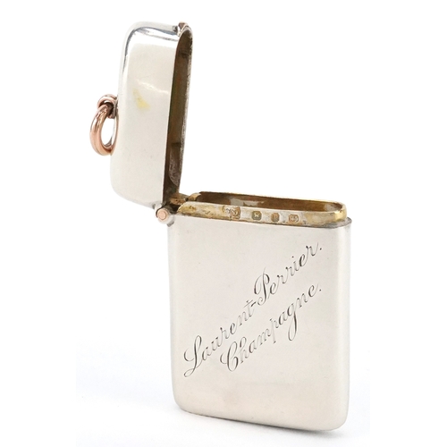  William Devenport, Victorian silver vesta case with a 9ct gold chatelaine bale, engraved Laurent Per... 