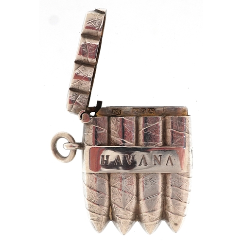  William Neale, Victorian silver vesta case in the form of Havana cigars, Birmingham 1892, 4.3cm high... 