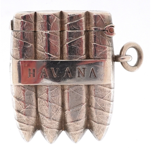  William Neale, Victorian silver vesta case in the form of Havana cigars, Birmingham 1892, 4.3cm high... 