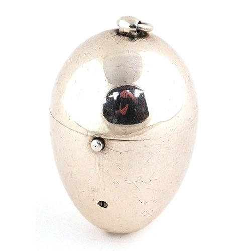  Henry William Curry, Victorian silver egg shaped sewing etui with thimble and thread winder, London ... 