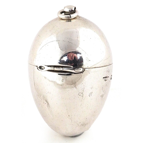  Henry William Curry, Victorian silver egg shaped sewing etui with thimble and thread winder, London ... 