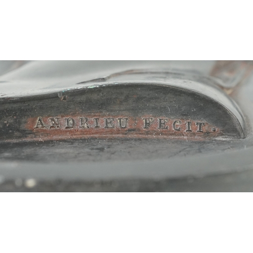  19th century lead plaque depicting Napoleon & Marie Louise, signed Andrieu Fecit, 14cm in diameter.