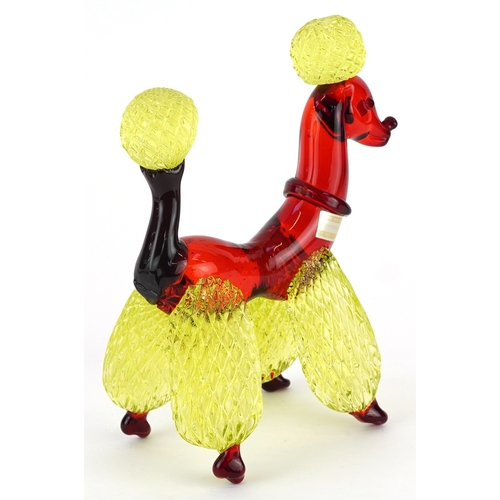  Venetian red and uranium glass Poodle, 24cm high.
