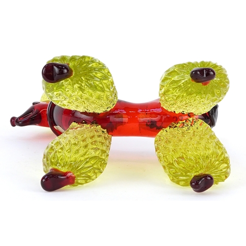  Venetian red and uranium glass Poodle, 24cm high.