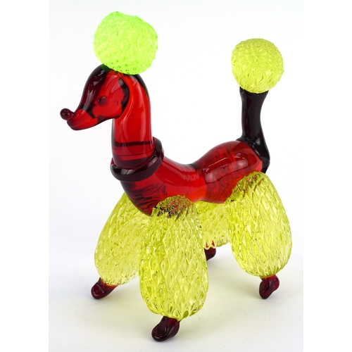  Venetian red and uranium glass Poodle, 24cm high.