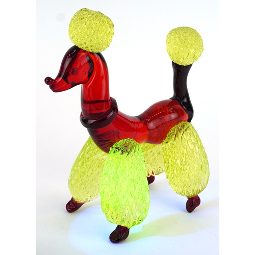  Venetian red and uranium glass Poodle, 24cm high.