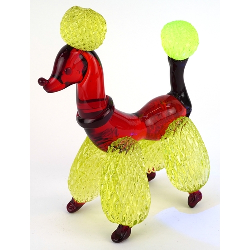  Venetian red and uranium glass Poodle, 24cm high.
