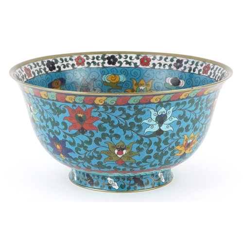  Chinese cloisonné bowl decorated with scrolling foliage and flower heads, 26cm in diameter.