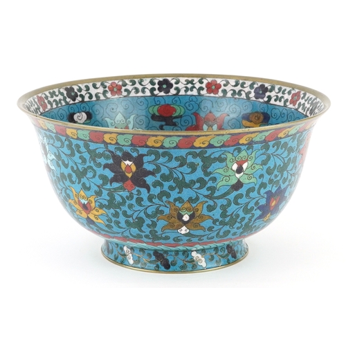  Chinese cloisonné bowl decorated with scrolling foliage and flower heads, 26cm in diameter.