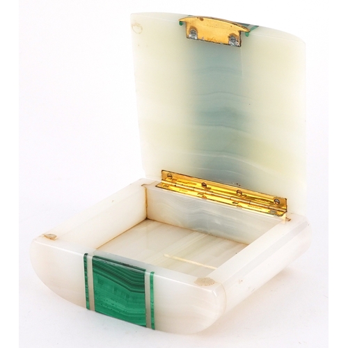 38 - Early 20th century onyx and banded malachite jewel box, marked HG & S, possibly Henry Griffith & Son... 