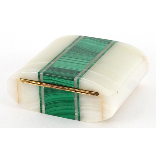 38 - Early 20th century onyx and banded malachite jewel box, marked HG & S, possibly Henry Griffith & Son... 