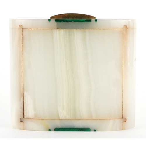 38 - Early 20th century onyx and banded malachite jewel box, marked HG & S, possibly Henry Griffith & Son... 