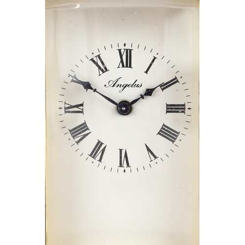  20th century French gilt brass carriage clock, the white enamel dial having black Roman numerals, de... 