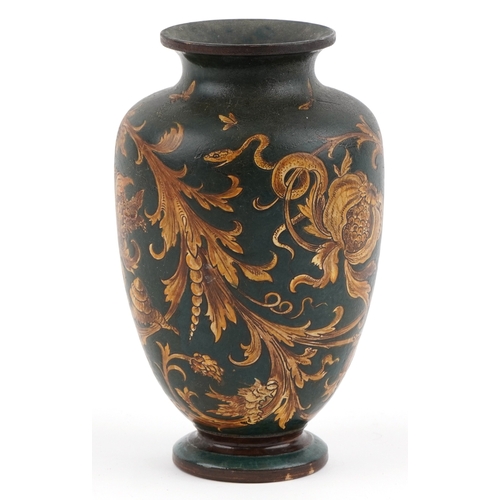  Martin Brothers stoneware vase decorated with scrolling foliage, Lizards and insects, incised Martin... 