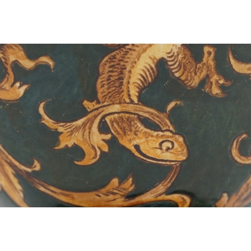  Martin Brothers stoneware vase decorated with scrolling foliage, Lizards and insects, incised Martin... 