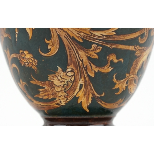  Martin Brothers stoneware vase decorated with scrolling foliage, Lizards and insects, incised Martin... 