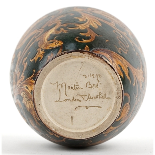  Martin Brothers stoneware vase decorated with scrolling foliage, Lizards and insects, incised Martin... 