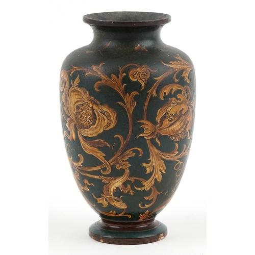  Martin Brothers stoneware vase decorated with scrolling foliage, Lizards and insects, incised Martin... 