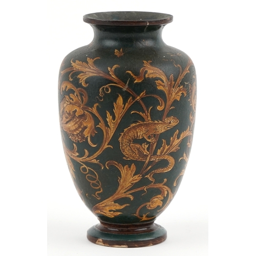  Martin Brothers stoneware vase decorated with scrolling foliage, Lizards and insects, incised Martin... 