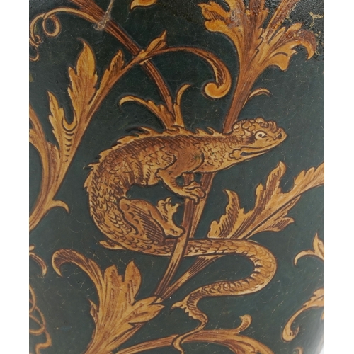 Martin Brothers stoneware vase decorated with scrolling foliage, Lizards and insects, incised Martin... 
