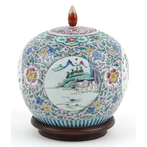 56 - Chinese porcelain jar and cover hand painted in the famille rose palette with cartouches of dragons ... 