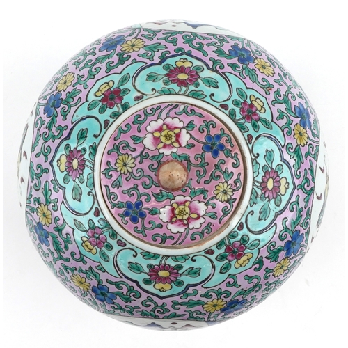 56 - Chinese porcelain jar and cover hand painted in the famille rose palette with cartouches of dragons ... 