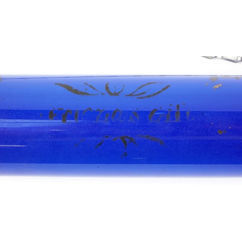  Two Victorian cobalt blue glass rolling pins, the largest 41cm wide.