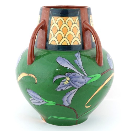  Frederick Rhead for Foley Pottery, Art Nouveau Intarsio pattern vase with hand painted floral decora... 