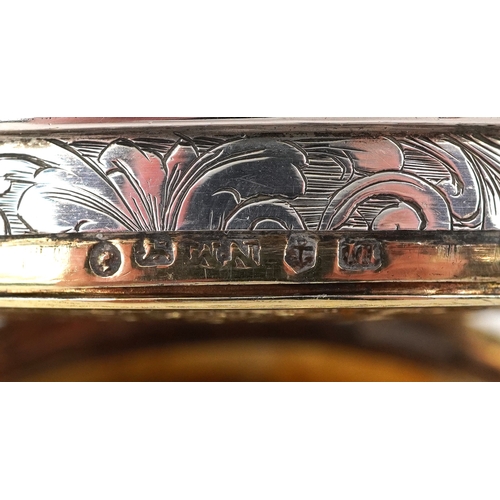  Nathaniel Mills, Victorian silver and agate vinaigrette, the gilt interior engraved and pierced with... 