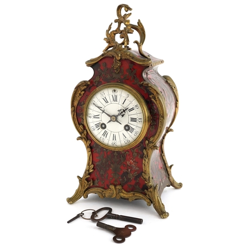  19th century French tortoiseshell boulle work mantle clock with gilt metal mounts, the circular enam... 