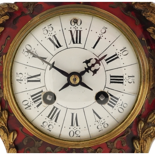  19th century French tortoiseshell boulle work mantle clock with gilt metal mounts, the circular enam... 
