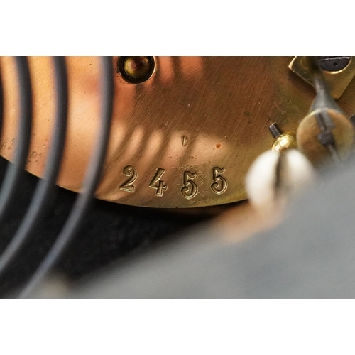  19th century French tortoiseshell boulle work mantle clock with gilt metal mounts, the circular enam... 