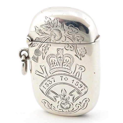 William Thorneywork, Victorian Diamond Jubilee silver vesta case with engraved decoration, Birmingham 1896, 5.2cm high, 27.0g.