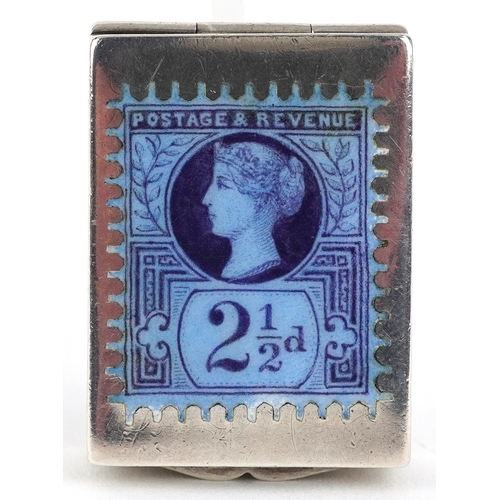 539 - Joseph Barham, Victorian silver and enamel stamp case with gilt interior, hand painted with an 1887 ... 