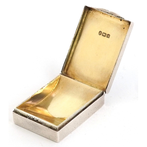 539 - Joseph Barham, Victorian silver and enamel stamp case with gilt interior, hand painted with an 1887 ... 