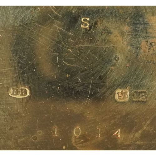  George V 18ct gold gentlemen's top wind open face pocket watch having enamelled dial with Roman nume... 