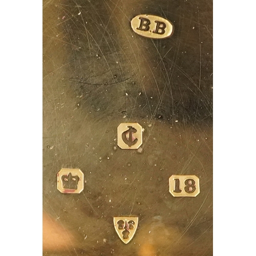  George V 18ct gold gentlemen's top wind open face pocket watch having enamelled dial with Roman nume... 