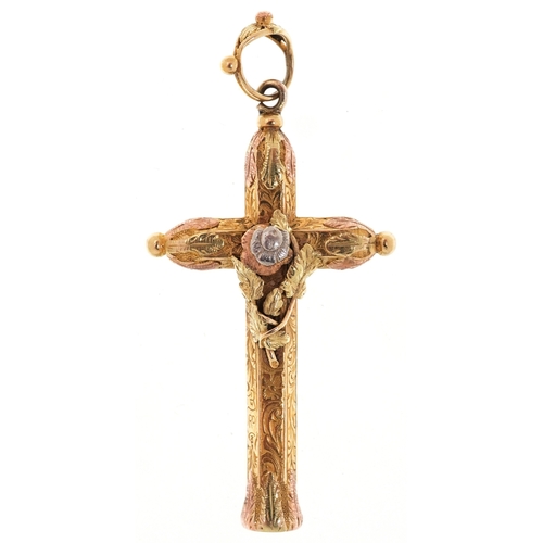  Sampson Mordan & Co., Victorian gold propelling pencil cross pendant with floral engraved decoration... 