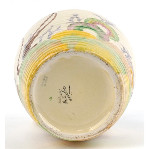 2 - Bizarre by Clarice Cliff, large Wilkinson pottery lotus jug hand painted in the Viscaria pattern, 28... 
