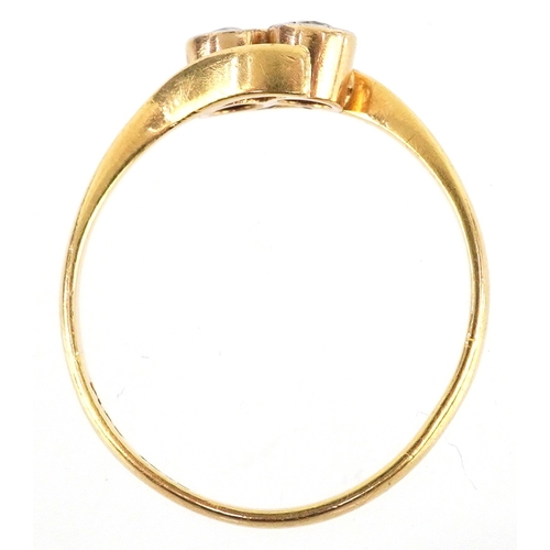 18ct gold and platinum diamond and blue spinel crossover ring, size K ...