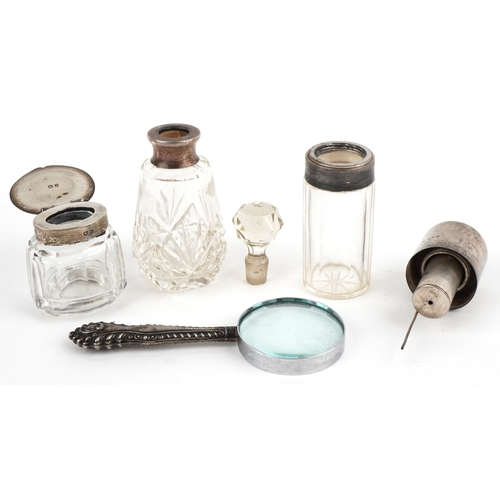 Antique and later silver mounted objects including an atomiser, Chester ...
