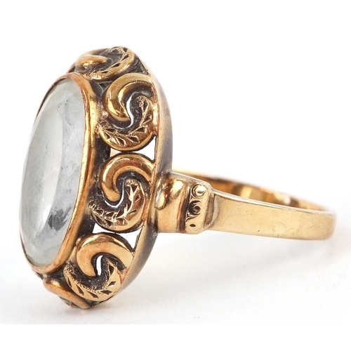 Vintage 14ct gold blue stone solitaire ring with pierced setting, size ...