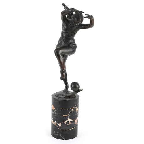  After Etienne Forestier, Art Deco patinated bronze study of Isadora Duncan with ball at her feet, ra... 